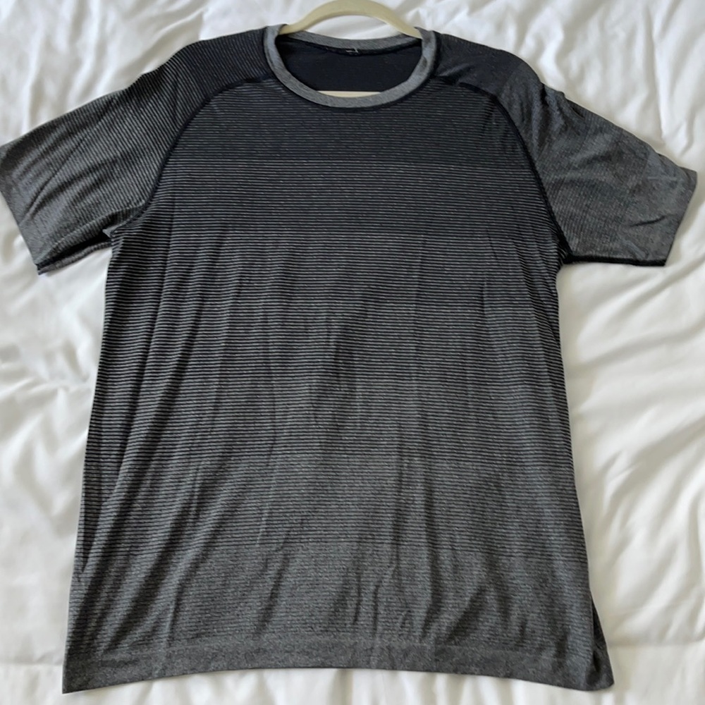 Black and gray striped Lululemon athletic shirt
